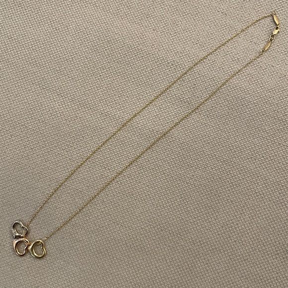 ❤️Tiffany & Co.❤️Elsa Peretti 18k Tri-Color Gold Triple Open Hearts Necklace - Picture 2 of 9